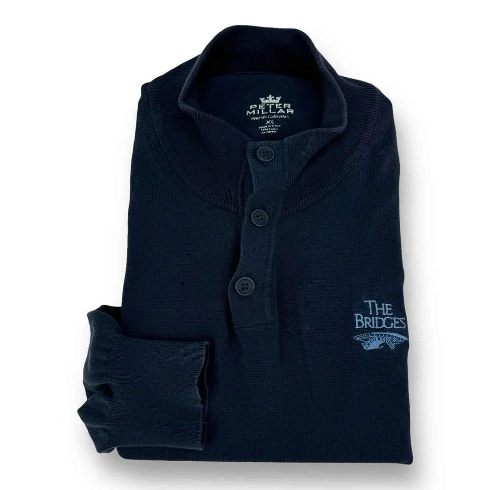 Peter‎ Millar Seaside Collection Blue 1/4 Button Pullover Jumper Sweater Mens XL